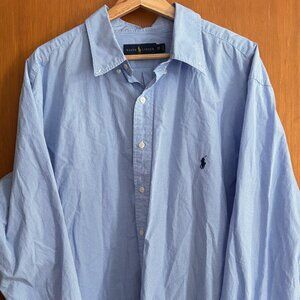 Ralph Lauren Men's classic dress shirt light blue check 2xl 2xb 100% cotton